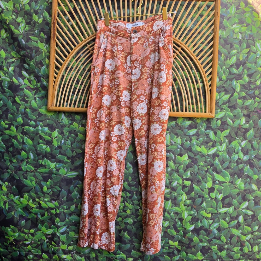 Hollister Ultra High-Rise Floral Wide Leg Pants Rust Orange White Size 25 1R
